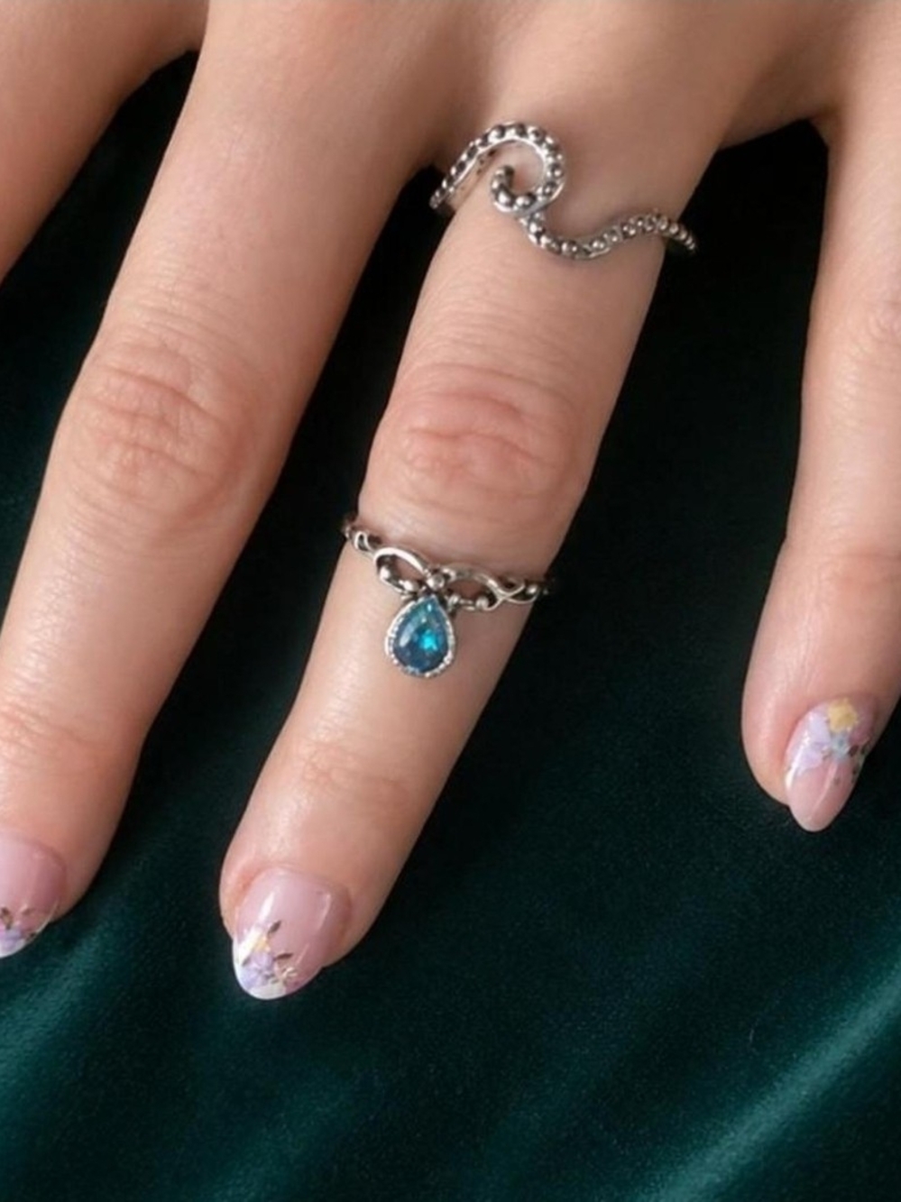 Silver Ring with Blue Teardrop Gem